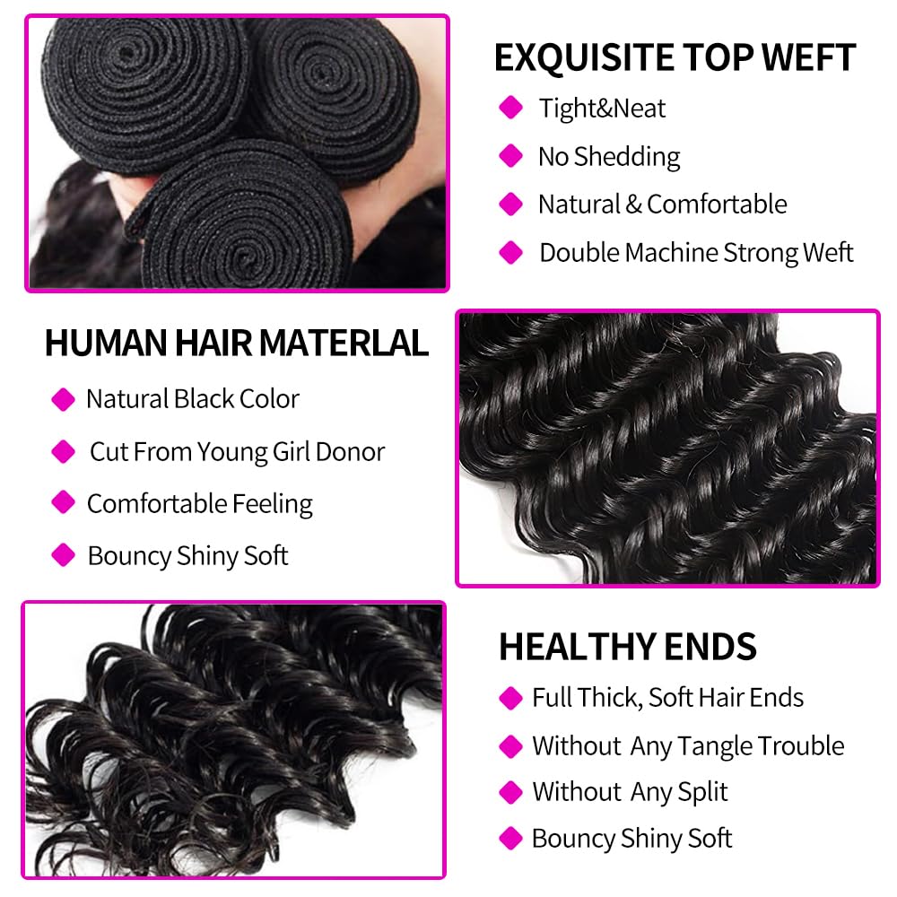 Deep Wave Human Hair Bundles w - Deep Wave 3 Bundles With Closure review and price