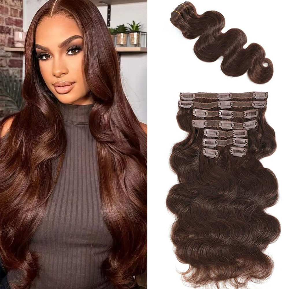 #4 Chocolate Brown Body Wave C - Seamless Clip In Hair Extensions Human Hair review and price