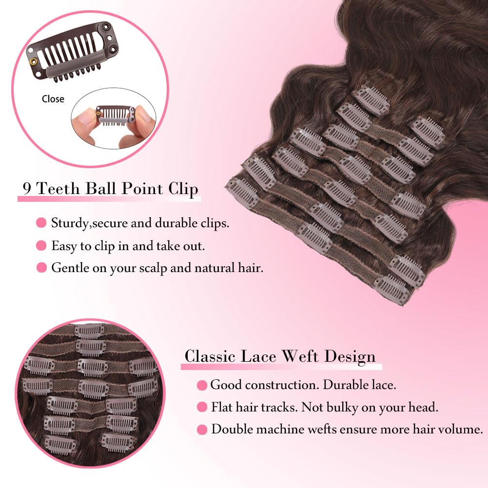 #4 Chocolate Brown Body Wave C - Seamless Clip In Hair Extensions Human Hair review and price