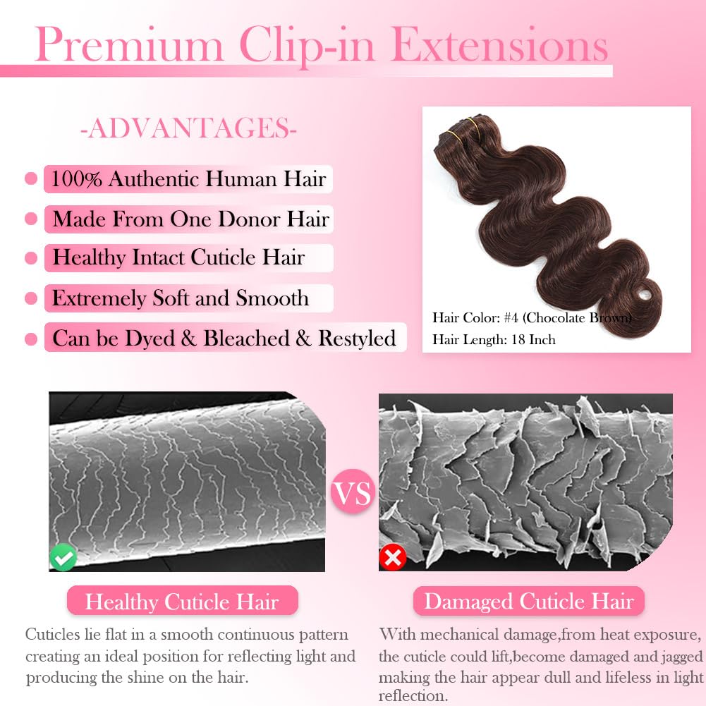 #4 Chocolate Brown Body Wave C - Seamless Clip In Hair Extensions Human Hair review and price