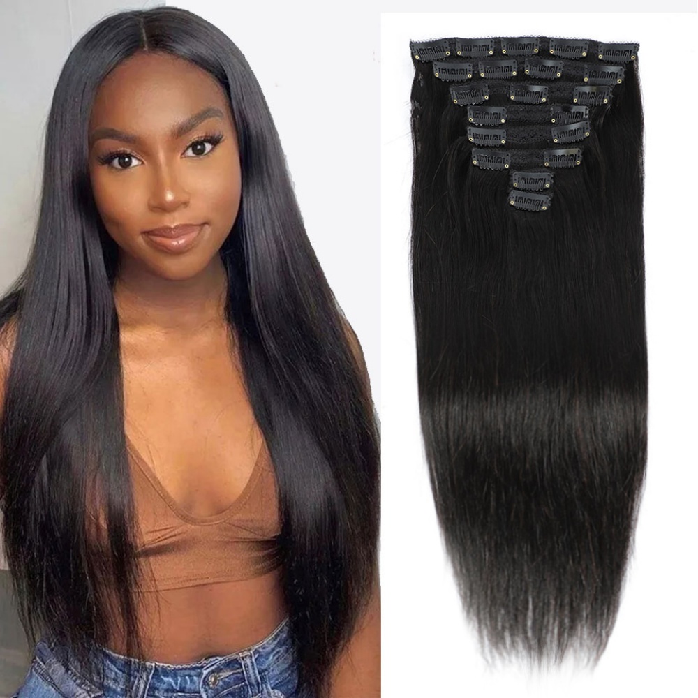 Natural Straight Clip In Human - Seamless Clip In Hair Extensions Human Hair review and price