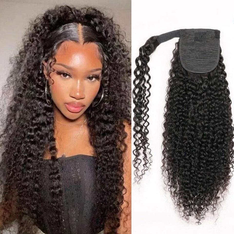 Kinky Curly Human Hair Ponytai - Seamless Clip In Hair Extensions Human Hair review and price