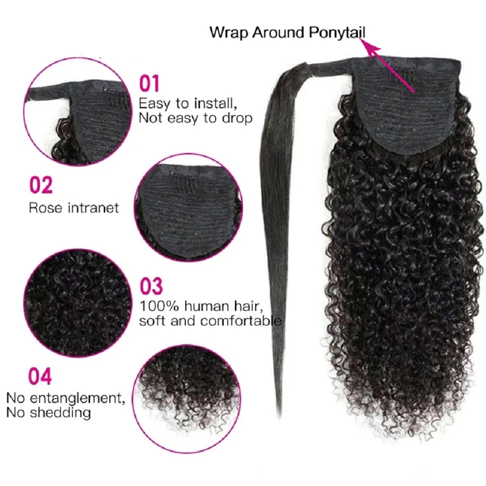 Kinky Curly Human Hair Ponytai - Seamless Clip In Hair Extensions Human Hair review and price