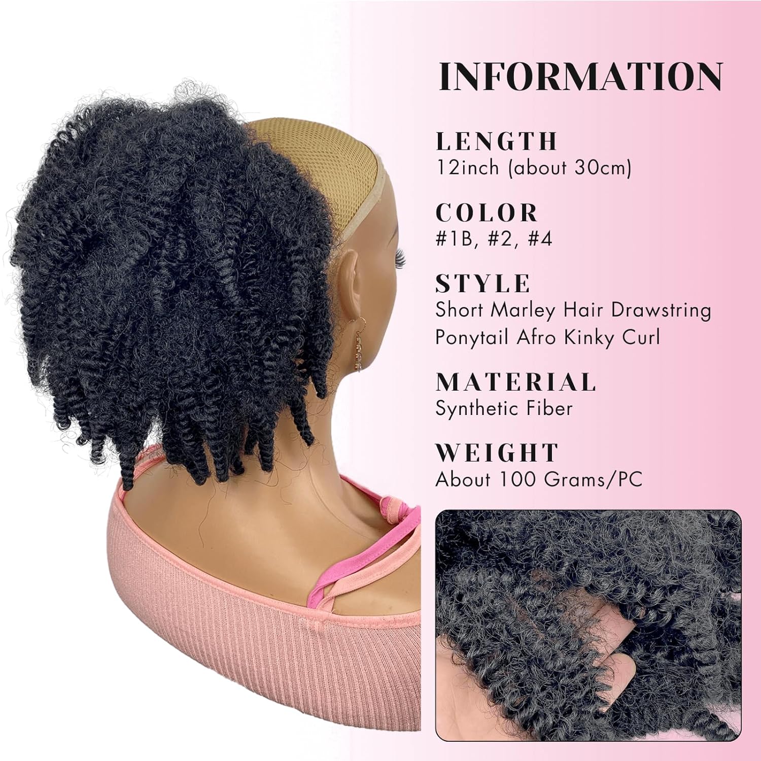 12inch Short Marley Hair Draws - Drawstring Afro Curly Puff Ponytail review and price